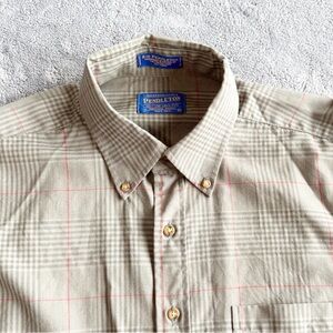 Pendleton Mens Tan and Red Casual Button Down Shirt